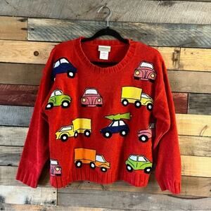 Coldwater Creek‎ Red Christmas Tree Car Sweater Size Small